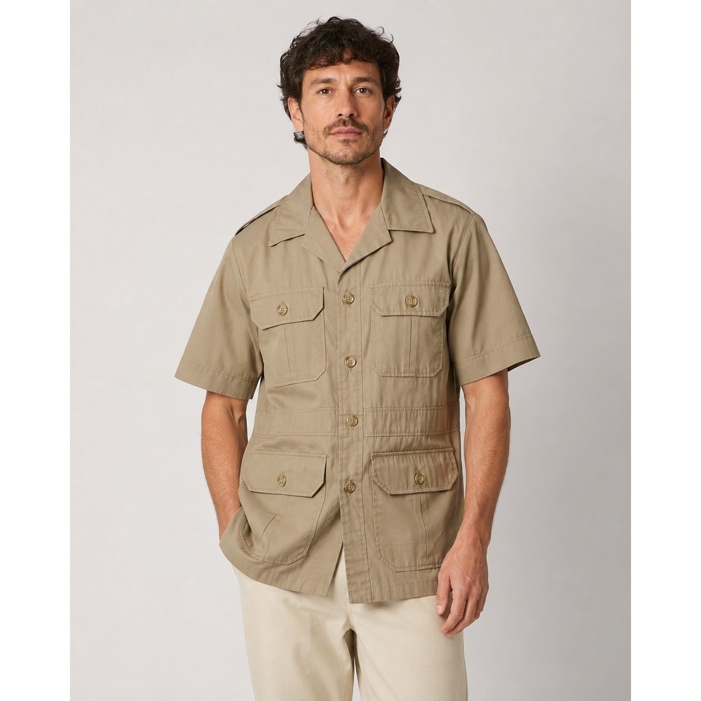 Vintage Levi's Panatela Safari Shirt Mens M Khaki Utility Pocket Short Sleeve
